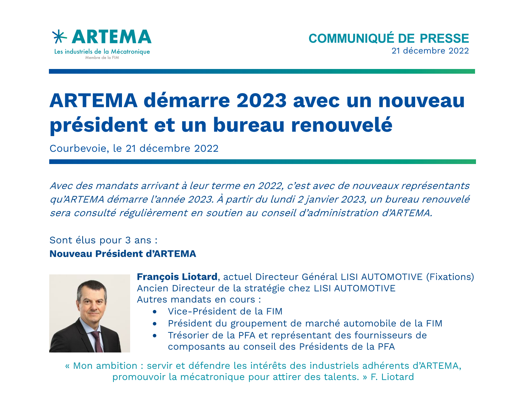 ARTEMA démarre 2023 avec un nouveau président et un bureau renouvelé