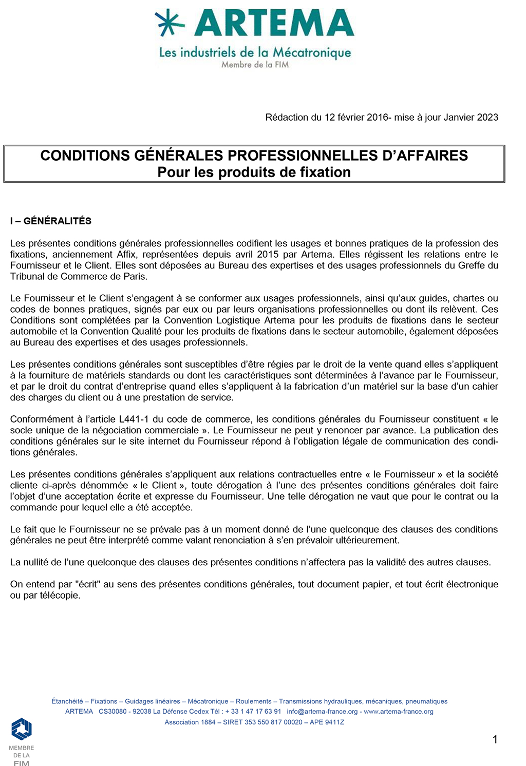 Conditions générales professionnelles d'affaires pour les produits de fixation (mise à jour 2023)