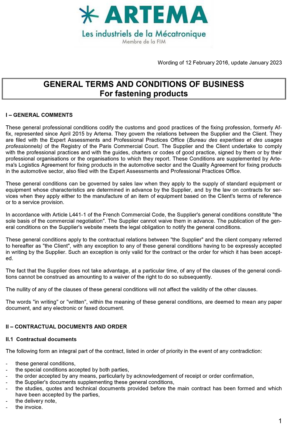 English version : General Terms and conditions Business for fastening products 2023