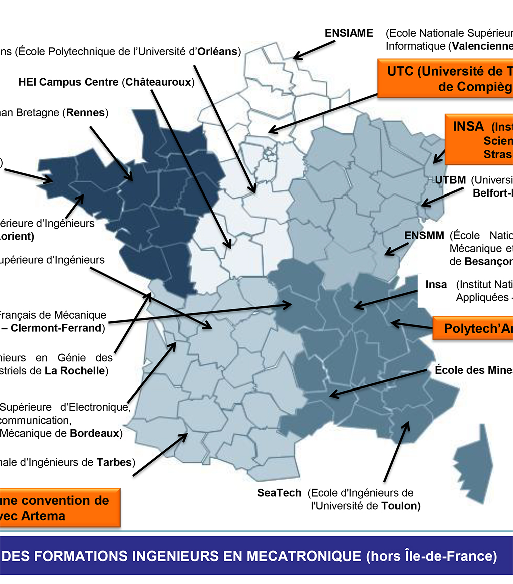 Cartographie des Ecoles d'Ingénieurs en Mécatronique hors Ile-de-France